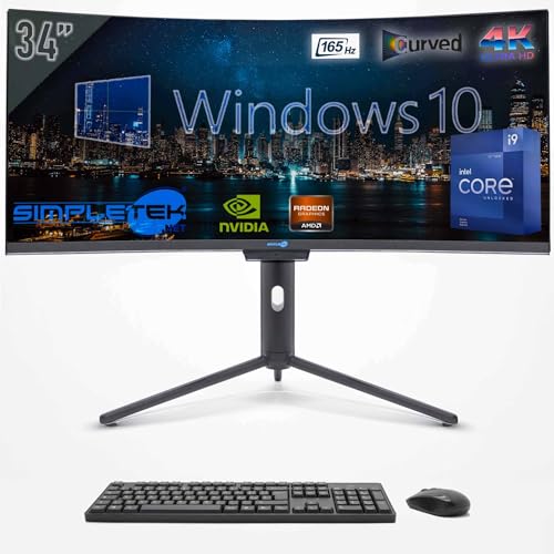 SIMPLETEK - All-in-One PC 34" 4K Wide 165Hz Core i9 12. Generation | Windows 10 | 64GB RAM SSD 2TB | Dedizierte GPU RTX4060 8GB | Integrierte Webcam 5MP Gaming Computer WiFi6 von SIMPLETEK