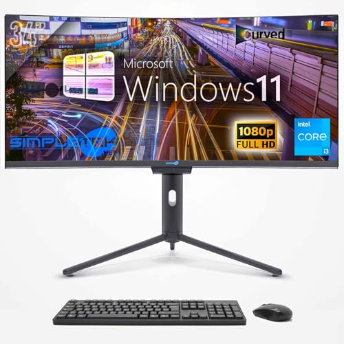 SIMPLETEK - All in One PC 34" Curvo FHD | Core i3 | Windows 11 Pro | 4GB RAM | 240GB SSD | Integrierte Webcam 5MP | WiFi6 und BT 5.2 von SIMPLETEK