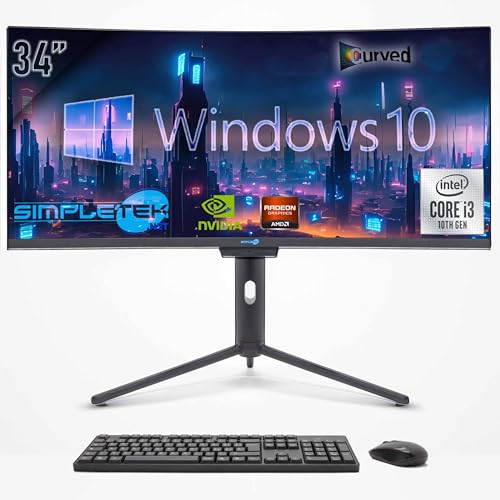 SIMPLETEK - All in One PC 34" Curvo FHD | i3 10. Generation | Windows 10 Pro | 4GB RAM | 240GB SSD | Integrierte Webcam 5MP | WiFi6 und BT 5.2 von SIMPLETEK