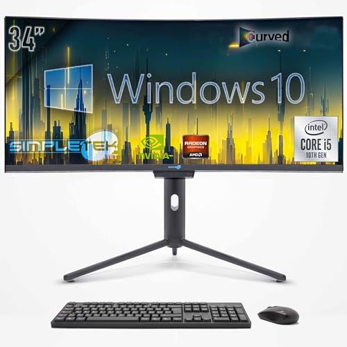 SIMPLETEK - All in One PC 34" Curvo FHD | i5 10. Generation | Windows 10 Pro | 16GB RAM | 480GB SSD | Integrierte Webcam 5MP | WiFi6 und BT 5.2 von SIMPLETEK