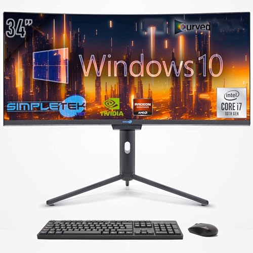 SIMPLETEK - All in One PC 34" Curvo FHD | i7 10. Generation | Windows 10 Pro | 16GB RAM | 480GB SSD | Integrierte Webcam 5MP | WiFi6 und BT 5.2 von SIMPLETEK