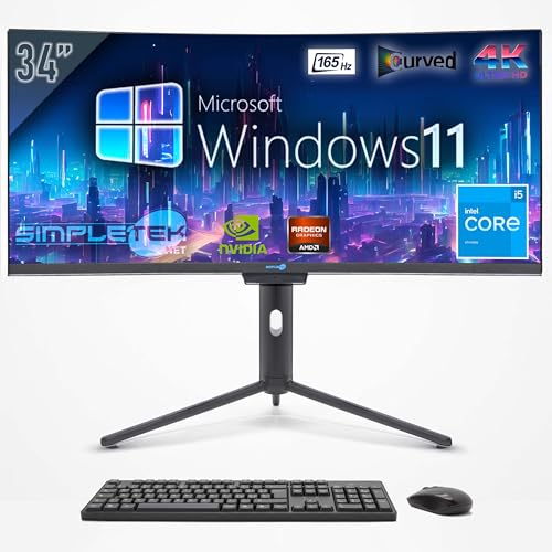 SIMPLETEK - All in One PC mit 34" 4K Wide Curved Bildschirm | Core i5 Prozessor | Windows 11 Pro | 4GB RAM SSD 240GB | GT710 2GB | Integrierte 2K Webcam von SIMPLETEK