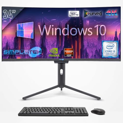 SIMPLETEK - All in One PC mit 34" 4K Wide Curved Bildschirm | Intel Core i3 Prozessor | Windows 10 Pro | 8GB RAM SSD 120GB | GT730 4GB | Integrierte 2K Webcam von SIMPLETEK