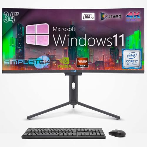SIMPLETEK - All-in-One-PC mit 34 Zoll 4K Wide Curved Bildschirm | Intel Core i7 Prozessor | Windows 11 Pro | 64GB RAM SSD 4TB | RTX4060 8GB | Integrierte 2K Webcam von SIMPLETEK
