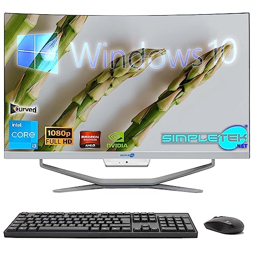 SIMPLETEK - All in One PC mit gebogenem 24" Core i3 Bildschirm | Windows 10 Pro | 8GB RAM SSD 240GB | Ideal für Büro, Schule, Zuhause von SIMPLETEK