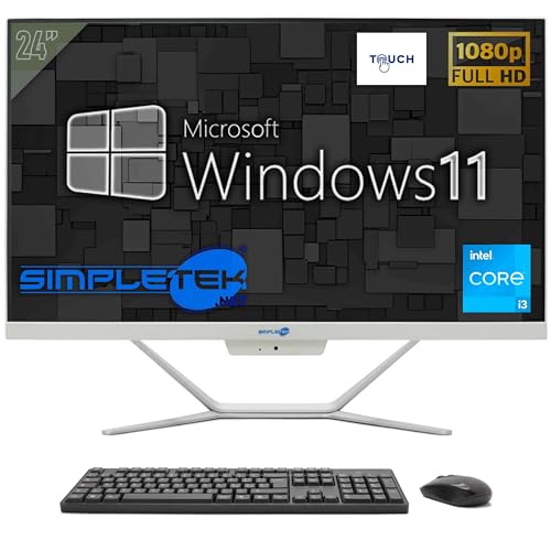 SIMPLETEK - All in One Touch Screen 24" FHD | Core i3 | 4GB RAM | SSD 120GB | Windows 11 Pro | Integrierte 2K Webcam | HDMI, WiFi 5 und BT 4.2 von SIMPLETEK