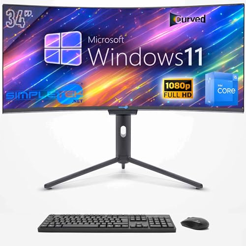 SIMPLETEK - All in one PC 34" Curvo FHD | i5 12. Generation | Windows 11 Pro | 16GB RAM | 480GB SSD | Integrierte Webcam 5MP | WiFi6 und BT 5.2 von SIMPLETEK