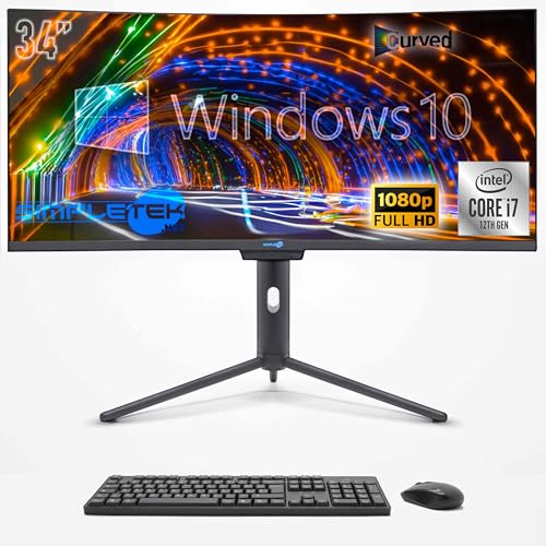 SIMPLETEK - All in one PC 34" Curvo FHD | i7 12. Generation | Windows 10 Pro | 8GB RAM | 240GB SSD | Integrierte Webcam 5MP | WiFi6 und BT 5.2 von SIMPLETEK