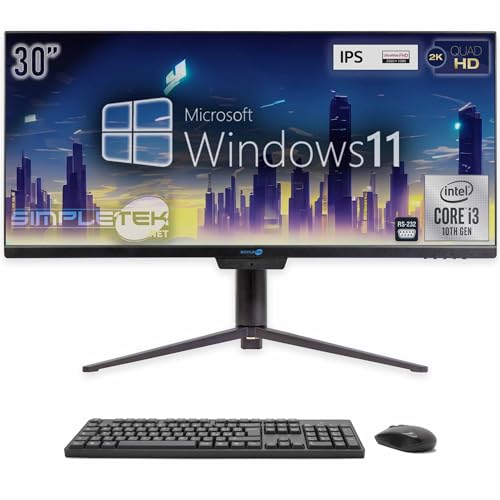 SIMPLETEK - Computer All in One 30" Curved 2K Bildschirm | Core i3 10° Gen | 4GB RAM | SSD 120GB | Integrierte Webcam 5 MP | WiFi 6 und BT 5.2 | Gaming, Grafik von SIMPLETEK