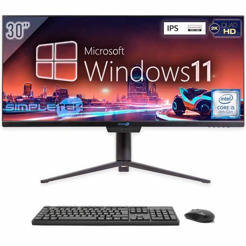SIMPLETEK Computer All in One 30 Zoll 2K IPS UltraWide Core i5 8. Generation Windows 11 | 8GB RAM SSD 240GB | Integrierte Webcam 5 MegaPixel PC All-in-One HDMI WiFi6 von SIMPLETEK