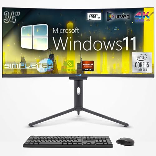 SIMPLETEK - Computer All in One 34" Curved Bildschirm 4K 165Hz für Gaming, Grafik, Core i5 10. Gen, Windows 11 Pro | GPU RTX4060 8GB | 32GB RAM SSD 2TB | 2K Webcam | BT 5.2 von SIMPLETEK