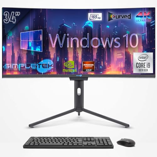 SIMPLETEK - Computer All in One 34" Curved Bildschirm 4K 165Hz für Gaming, Grafik, Core i9 10. Generation | Windows 10 Pro | GPU GTX1650 4GB | 16GB RAM SSD 960GB | 2K Webcam | BT 5.2 von SIMPLETEK