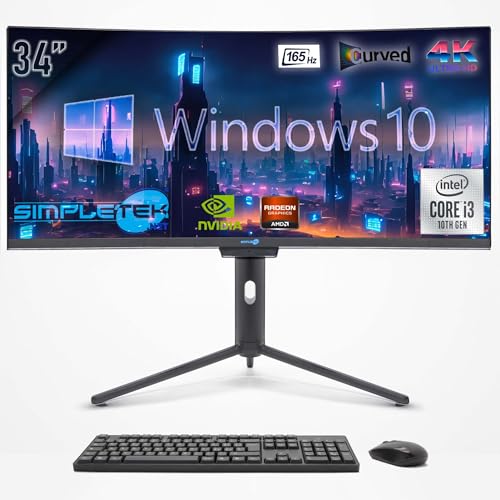SIMPLETEK - Computer All in One 34" Curved Bildschirm 4K 165Hz für Gaming, Grafik | Core i3 10° Gen | Windows 10 Pro | GPU RX 550 4GB | 4GB RAM SSD 120GB | 2K Webcam | BT 5.2 von SIMPLETEK