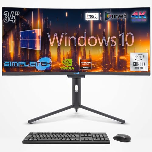 SIMPLETEK - Computer All in One 34" Curved Bildschirm 4K 165Hz für Gaming, Grafik | Core i7 10° Gen | Windows 10 Pro | GPU RX 550 4GB | 4GB RAM SSD 120GB | 2K Webcam | BT 5.2 von SIMPLETEK