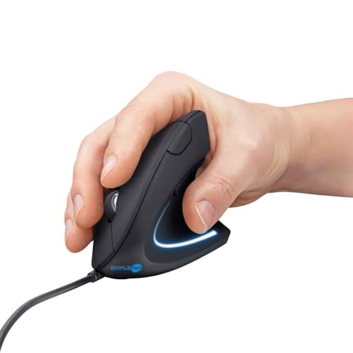 SIMPLETEK - Ergonomische vertikale Maus gegen Ermüdung mit USB-Kabel - RGB-LED | 1000/1600 einstellbare DPI - 6 Tasten | Kabel 1,5 m (überholt) von SIMPLETEK