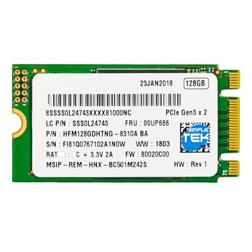 SIMPLETEK - Leistungsstarke interne M.2 2242 128GB NVMe PCIe 3.0 x2 SSD mit Host Memory Buffer Technologie und 3D TLC Speicher (Generalüberholt) von SIMPLETEK