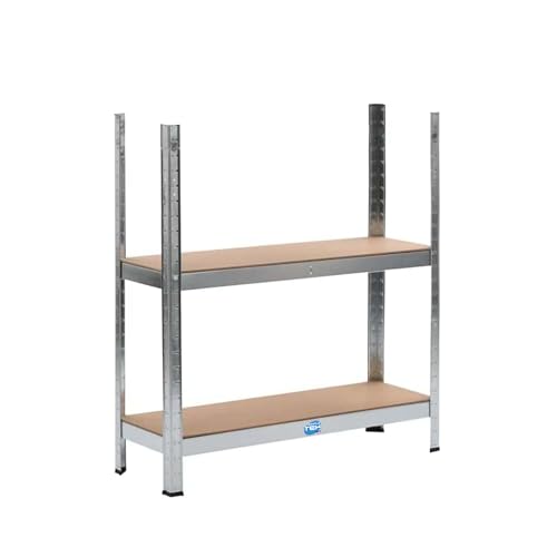 SIMPLETEK Modulares Regal aus verzinktem Stahl mit Holzböden. Set mit zwei Regalböden für Lager, Garage und Büro. 90 x 30 x 90 cm (überholt) von SIMPLETEK