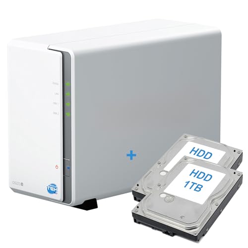 SIMPLETEK - NAS-Netzwerkspeicher mit 2 Einschüben mit vorinstallierter 2TB HDD (2x1TB), Gigabit Ethernet LAN kompatibel – Weiß von SIMPLETEK