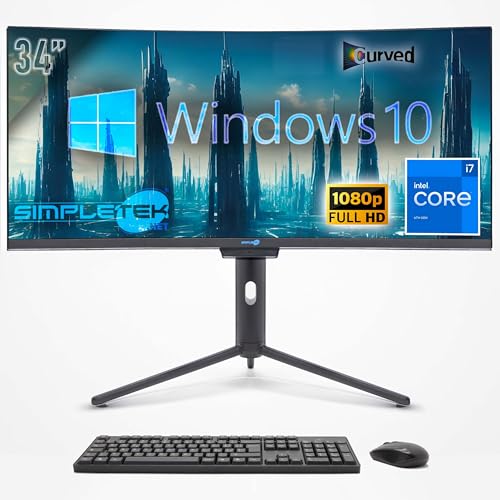 SIMPLETEK - PC All In One 34" Wide Curved Screen | Core i7 | Windows 10 Pro | RAM 16GB | SSD 960GB | Integrierte 2K Webcam | WiFi 6 und BT 5.2 von SIMPLETEK