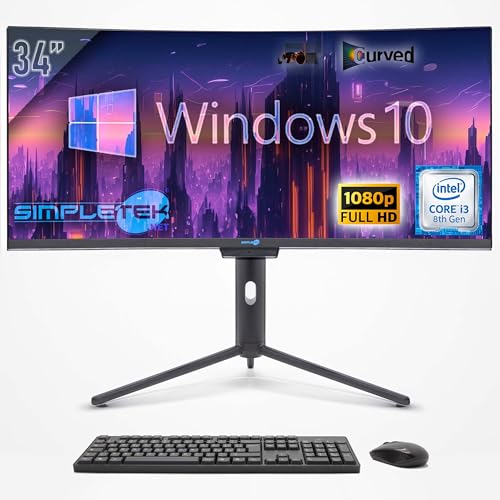SIMPLETEK - PC All in One Curved 34" Wide | Core i3 8. Generation | Windows 10 Pro | RAM 16GB | SSD 960GB | Integrierte 2K Webcam | WiFi 6 und BT 5.2 von SIMPLETEK