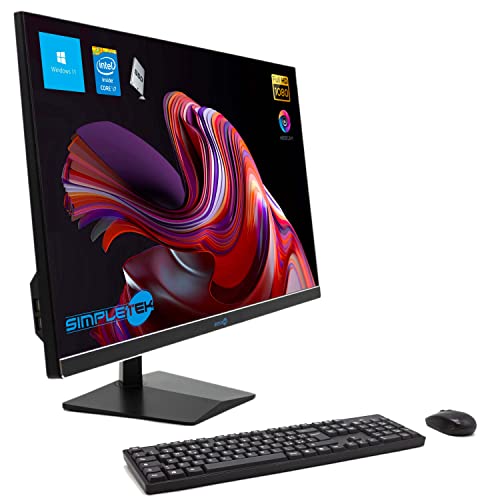 Simpletek All in One AiO 27 Zoll Full HD Core i7 bis 3,6 GHz Windows 11 Pro | 4 GB RAM 120 GB SSD | Maus-Kit Webcam PopUp Lautsprecher Integrierter PC Festplatte Computer Haus Arbeit Büro von SIMPLETEK