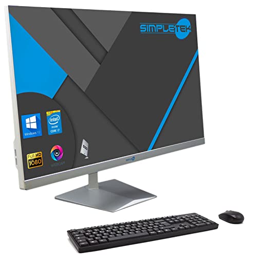 Simpletek All in One AiO 27 Zoll Full HD Core i7 bis zu 3,6 GHz Windows 10 Pro | 8 GB RAM 240 GB SSD | Maus-Kit Webcam PopUp Integrierte Lautsprecher PC Festplatte Computer Weiß Haus Arbeit Büro von SIMPLETEK