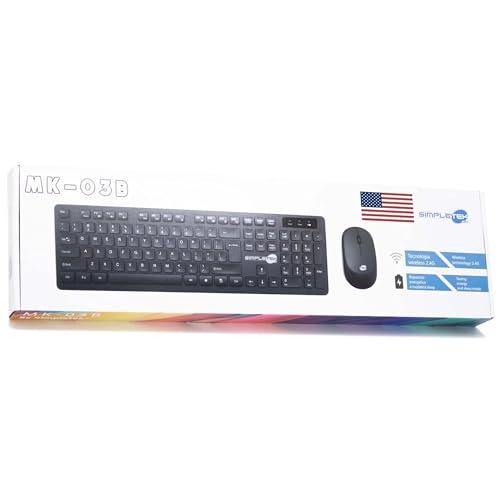 Simpletek - Kit Maus & Tastatur Schwarz Wireless 2.4G US-Layout | American US Keyboard QWERTY | Ergonomische Tastatur Maus 3 Tasten USB-Empfänger Simpletek - Kit Maus & Tastatur Schwarz Wireless 2.4G US-Layout | American US Keyboard QWERTY | Ergonomische Tastatur Maus 3 Tasten USB-Empfänger von SIMPLETEK