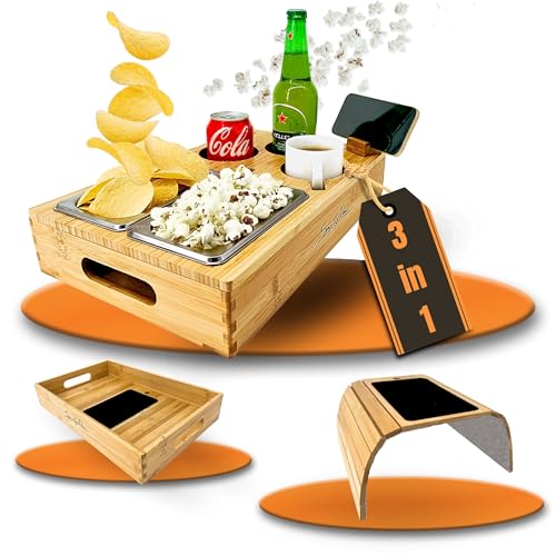 SIMPLEX DOMO Couchbar Snackbox mit anpassbarer Couch Ablage | Couch Organizer umbaubar | hochwertiger Bambus | Couchtablett mit Getränkehalter für Tassen | In- und Outdoor | Für die ganze Familie von SIMPLEX DOMO