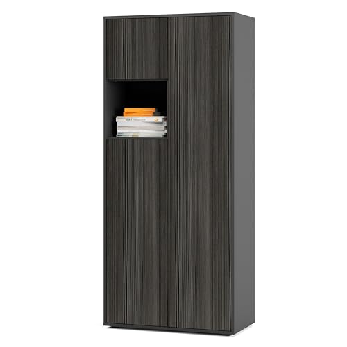SIMPLYFURN Büroschrank Amira T10, Schrank mit kleinem offenem Fach, Anthrazit & Avola Anthrazit, Push-to-Open, 180x80x40 cm, Aktenschrank mit Ablage für Deko von SIMPLYFURN