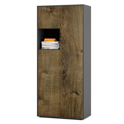 SIMPLYFURN Büroschrank Amira T10, Schrank mit kleinem offenem Fach, Anthrazit & Eiche Ribbeck, Push-to-Open, 180x80x40 cm, Aktenschrank mit Ablage für Deko SIMPLYFURN Büroschrank Amira T10, Schrank mit kleinem offenem Fach, Anthrazit & Eiche Ribbeck, Push-to-Open, 180x80x40 cm, Aktenschrank mit Ablage für Deko von SIMPLYFURN