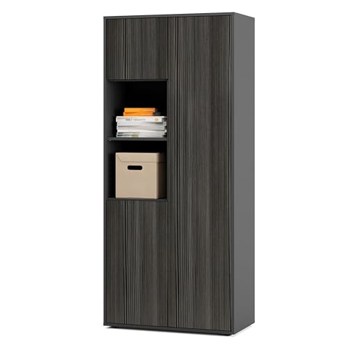 SIMPLYFURN Büroschrank Amira T20, Schrank mit Zwei offenen Fächern, Anthrazit & Avola Anthrazit, Push-to-Open, 180x80x40 cm, Aktenschrank für Büro und Homeoffice von SIMPLYFURN