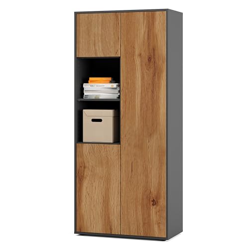 SIMPLYFURN Büroschrank Amira T20, Schrank mit Zwei offenen Fächern, Anthrazit & Eiche Wotan, Push-to-Open, 180x80x40 cm, Aktenschrank für Büro und Homeoffice SIMPLYFURN Büroschrank Amira T20, Schrank mit Zwei offenen Fächern, Anthrazit & Eiche Wotan, Push-to-Open, 180x80x40 cm, Aktenschrank für Büro und Homeoffice von SIMPLYFURN