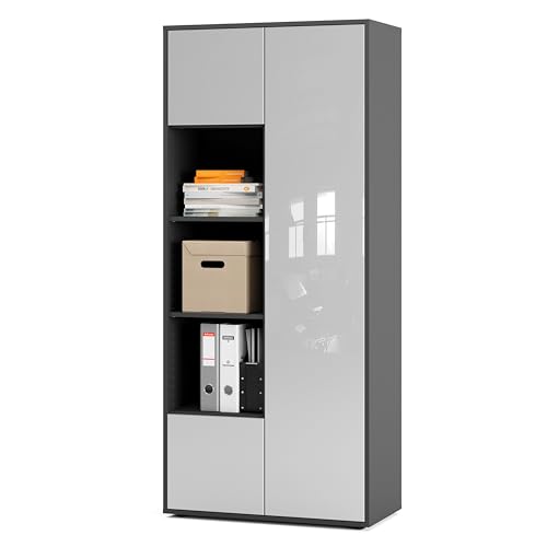 SIMPLYFURN Büroschrank Amira T30, Schrank mit DREI offenen Fächern, Anthrazit & Weiß Hochglanz, Push-to-Open, 180x80x40 cm, Aktenschrank für Büro und Homeoffice SIMPLYFURN Büroschrank Amira T30, Schrank mit DREI offenen Fächern, Anthrazit & Weiß Hochglanz, Push-to-Open, 180x80x40 cm, Aktenschrank für Büro und Homeoffice von SIMPLYFURN