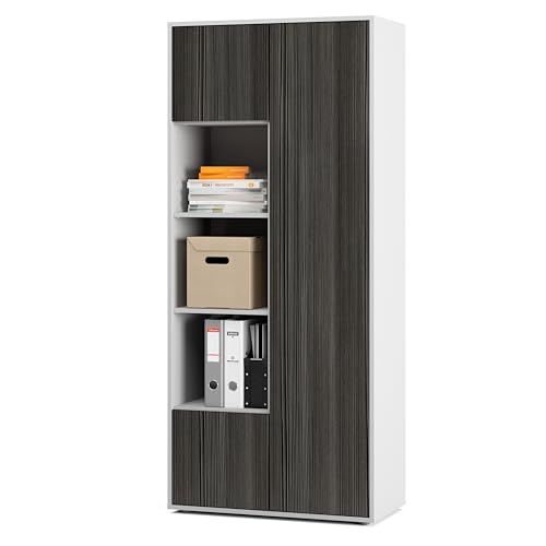 SIMPLYFURN Büroschrank Amira T30 | Aktenschrank & Mehrzweckschrank in Weiß & Avola Anthrazit | 3 offene Fächer | Push-to-Open | 181x80x40 cm | für Homeoffice & Büro von SIMPLYFURN