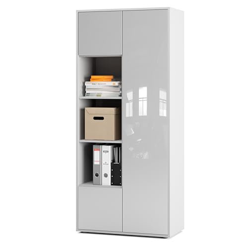 SIMPLYFURN Büroschrank Amira T30 | Aktenschrank & Mehrzweckschrank in Weiß & Weiß Hochglanz | 3 offene Fächer | Push-to-Open | 181x80x40 cm | für Homeoffice & Büro SIMPLYFURN Büroschrank Amira T30 | Aktenschrank & Mehrzweckschrank in Weiß & Weiß Hochglanz | 3 offene Fächer | Push-to-Open | 181x80x40 cm | für Homeoffice & Büro von SIMPLYFURN