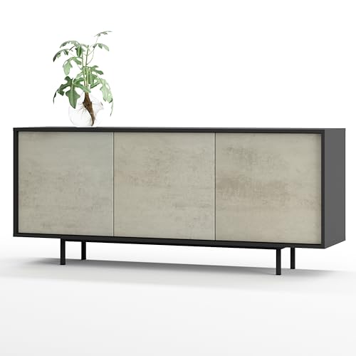 SIMPLYFURN Sideboard Akia Kommode für Wohnzimmer oder Flur in Anthrazit mit Beton Oxid Türen, 154x40x66 cm, Metallfüße, Push-to-Open, modernes Lowboard mit verstellbaren Einlegeböden SIMPLYFURN Sideboard Akia Kommode für Wohnzimmer oder Flur in Anthrazit mit Beton Oxid Türen, 154x40x66 cm, Metallfüße, Push-to-Open, modernes Lowboard mit verstellbaren Einlegeböden von SIMPLYFURN