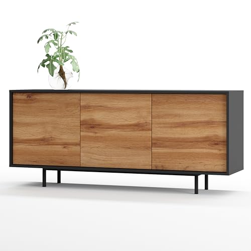 SIMPLYFURN Sideboard Akia Kommode für Wohnzimmer oder Flur in Anthrazit mit Eiche Wotan Türen, 154x40x66 cm, Metallfüße, Push-to-Open, modernes Lowboard mit verstellbaren Einlegeböden SIMPLYFURN Sideboard Akia Kommode für Wohnzimmer oder Flur in Anthrazit mit Eiche Wotan Türen, 154x40x66 cm, Metallfüße, Push-to-Open, modernes Lowboard mit verstellbaren Einlegeböden von SIMPLYFURN