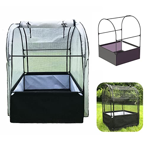 SIMPO 【3-in-1 Gartensystem】Hochbeet aus Stoff + Gewächshaus + Schutznetz 111.8 cm x 111.8 cm x 154.9 cm Hochbeet Grow Box Pflanzkasten Kit Schützen vor Wetter und Tieren Gartenarbeit für gesunde von SIMPO