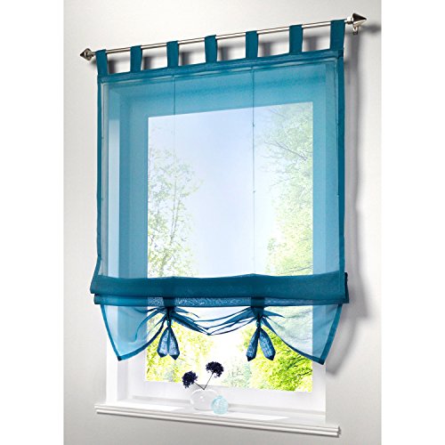 ANGEL BUD 1 stück Voile Raffrollo mit Schlaufen - Transparent Einfarbig Tüll Vorhänge - Römischen Vorhang für Küche, Bad und Balkon - Blau - Breite 140 cm, Höhe 155 cm von SIMPVALE