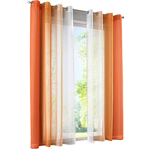 Angel Bud Tüll-Vorhänge, durchscheinend, mit Ösen, Farbverlauf, Voile-Volant, lange Vorhänge für Balkon, Schlafzimmer und Wohnzimmer, 2-teiliges Set, 140 x 245 cm, Orange mit Weiß von SIMPVALE