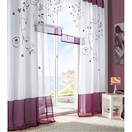 ANGEL BUD SIMPVALE 1 Stück Vorhang Elegantes Tüll Patchwork Gardinen Fenster Sheer für Schlafzimmer Balkon und Wohnzimmer, 140x260cm, Violett von SIMPVALE