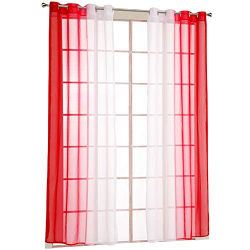 SIMPVALE Vorh?nge Durchscheinend mit ?Sen 2er Set, Farbverlauf Voile Gardinen Transparent, Lange Vorh?nge f¨¹r Balkon, Schlafzimmer und Wohnzimmer, 140 x 145 cm, Rot mit Wei? von SIMPVALE