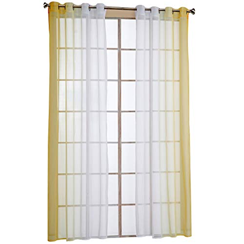 SIMPVALE Vorh?nge Durchscheinend mit ?Sen 2er Set, Farbverlauf Voile Gardinen Transparent, Lange Vorh?nge f¨¹r Balkon, Schlafzimmer und Wohnzimmer, 140 x 145 cm, Gelb mit Wei? von SIMPVALE