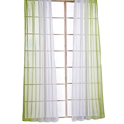 Angel Bud Tüll-Vorhänge, durchscheinend, mit Ösen, Farbverlauf, Voile-Volant, lange Vorhänge für Balkon, Schlafzimmer und Wohnzimmer, 2-teiliges Set, 140 x 225 cm, Grün mit Weiß von SIMPVALE