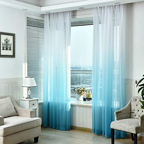 SIMPVALE 1 Stück Gardinen - Farbverläufe - transparente Voile Vorhänge - für Schlafzimmer, Wohnzimmer, Balkon, Wohnzimmer (Blau mit Weiß, Breite 200cm / Höhe 260cm) von SIMPVALE