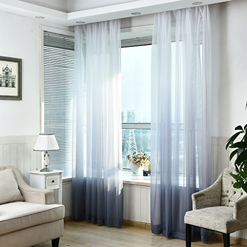 SIMPVALE 1 Stück Gardinen - Farbverläufe - transparente Voile Vorhänge - für Schlafzimmer, Wohnzimmer, Balkon, Wohnzimmer (Grau mit Weiß, Breite 150cm / Höhe 260cm) von SIMPVALE