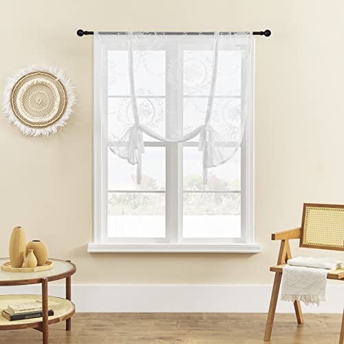 SIMPVALE 1 Stück Raffrollo Retro Blumen Bestickt, durchscheinende Vorhänge mit Stangentasche lichtdurchlässiger Voile Vorhang Panel für Wohnzimmer Schlafzimmer Balkon Küche, Weiß, 120 x 140 cm von SIMPVALE