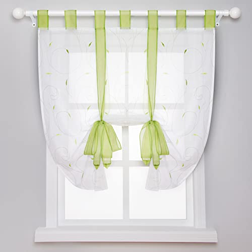 SIMPVALE 1 Stück Raffrollo Vorhänge, Grün 60x140 cm Voile Vorhang mit Raffinierten Floralen Stickereimustern, Transparente Gardinen für Wohnungen, Schlafzimmer, Wohnzimmer, Küche von SIMPVALE