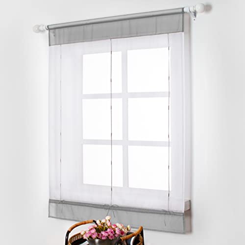 SIMPVALE 1 Stück Raffrollo Vorhang Fenster Innendekoration für Küche Bad Balkon – Hebbar transparent Voile Fenstervorhang, grau, 80x100cm von SIMPVALE