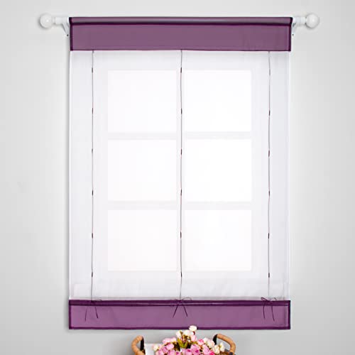 SIMPVALE 1 Stück Raffrollo Vorhang Fenster Innendekoration für Küche Bad Balkon – Hebbar transparent Voile Fenstervorhang, violett, 100x140cm von SIMPVALE